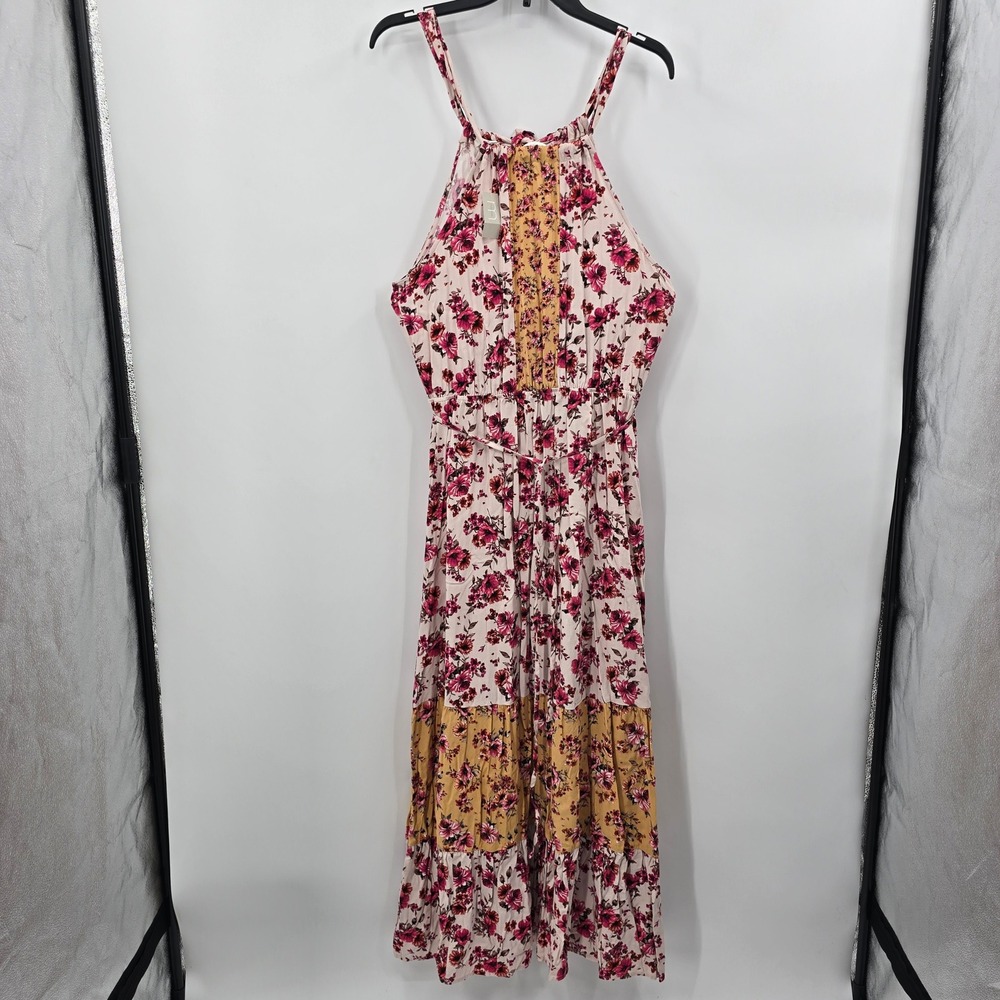 NEW Maurices Pink Mustard Floral Halter Maxi‎ Dress Medium NWT